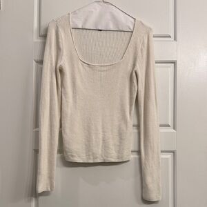 Banana Republic square scoop neck Ribbed Long Sleeve Top - Cream